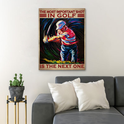 Coloré garçon jouant au golf - Le plus important tir dans une galerie de golf, toile tendue - Sport Illustration décor, décor de salon noir et bleu