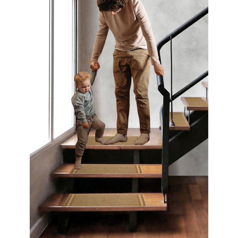 Tapis d'escalier beige antidérapant Dalila