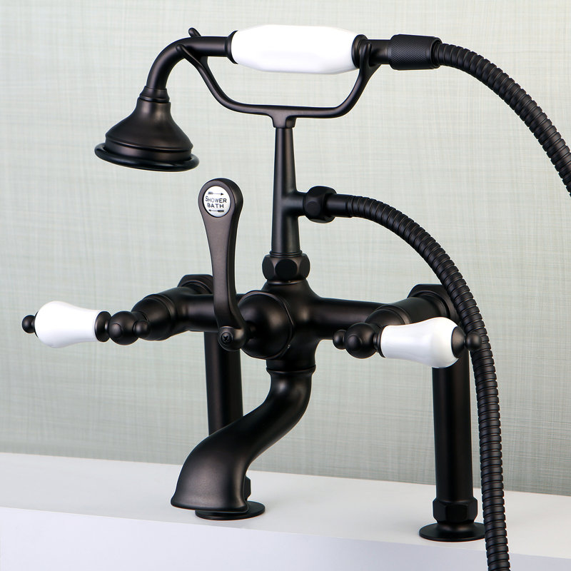 Robinet pour baignoire à pattes à 3 poignées et fixation sur le comptoir à 3 trous et cuivres Kingston, Bronze huilé