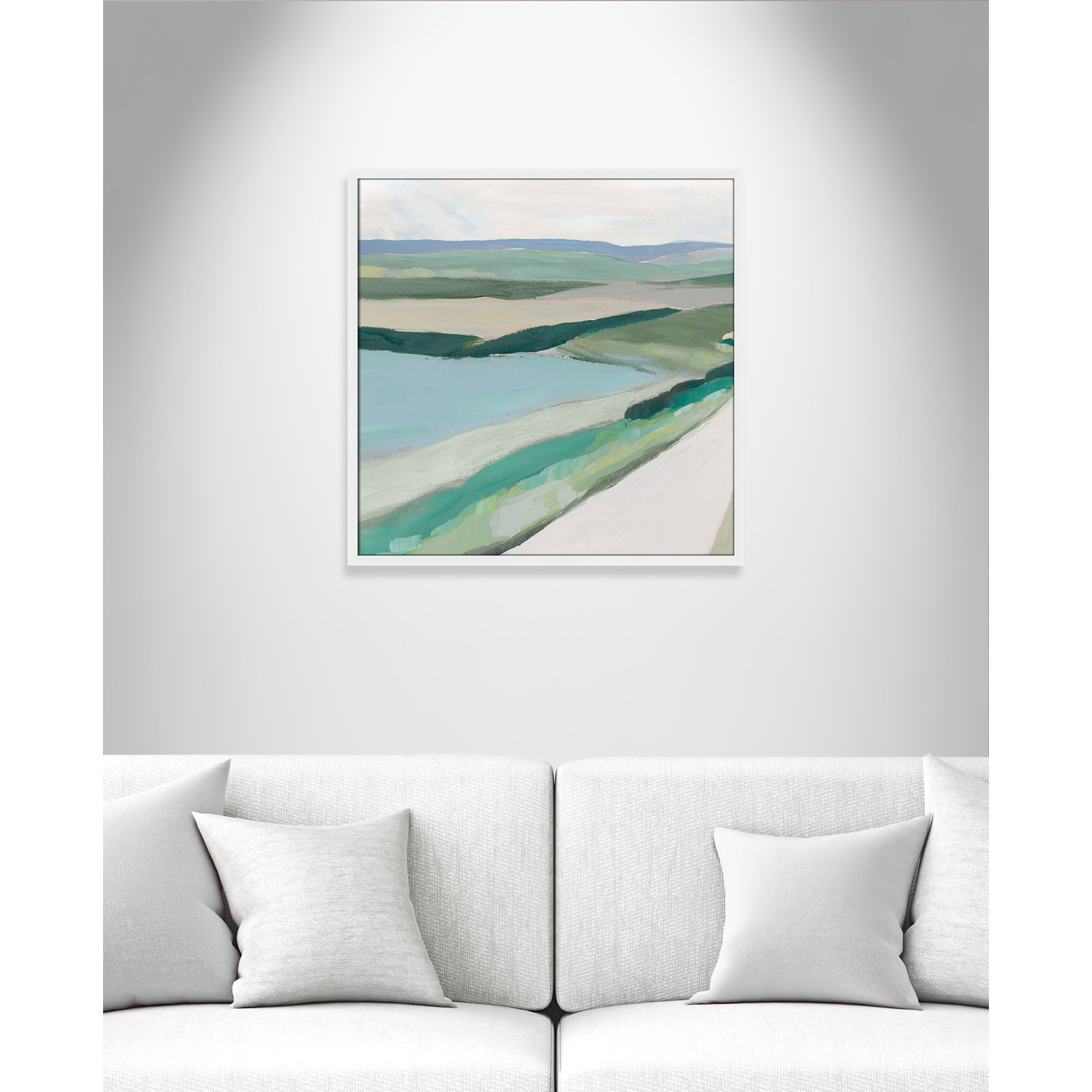Wolfdale "Fields of Green I" Print by Ian C, 27.5" H x 27.5" W x 1.25" D, Satin White Framed