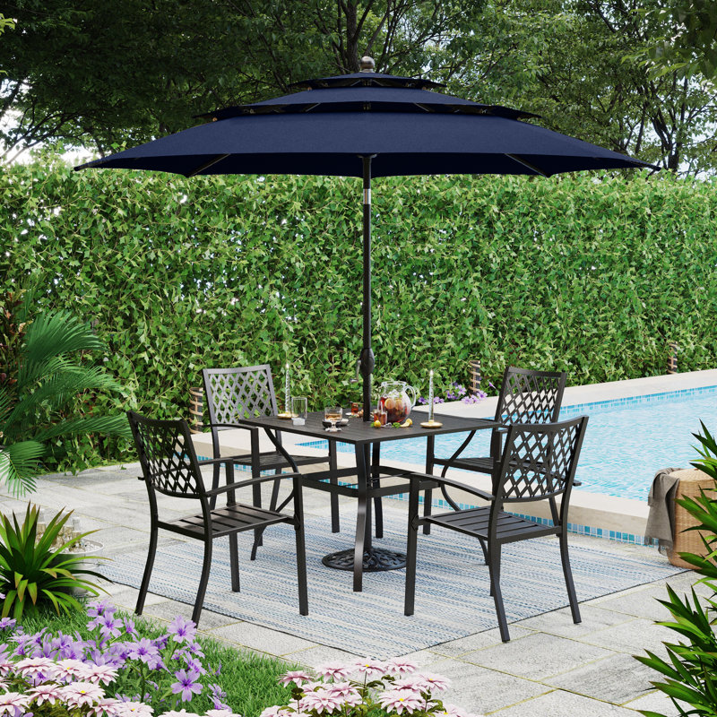 4-Person Steel Patio Dining Set with Square Table, Navy