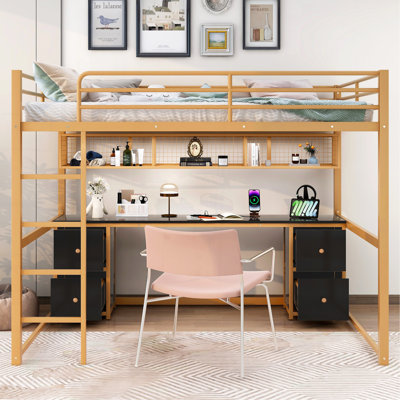 Lit mezzanine double en métal avec bureau
