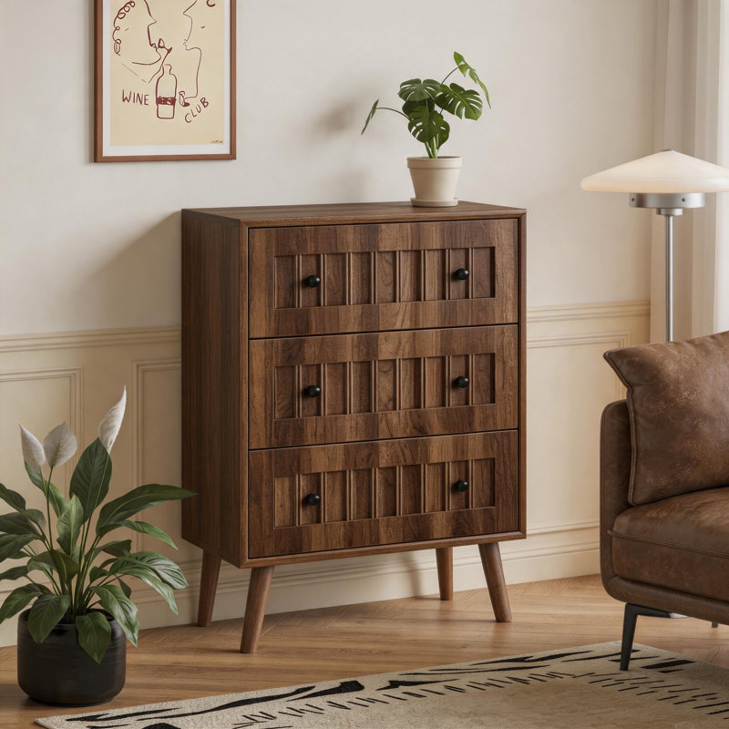 Commode 3 tiroirs en bois de noyer moderne, armoire de rangement pour salon, chambre à coucher, couloir