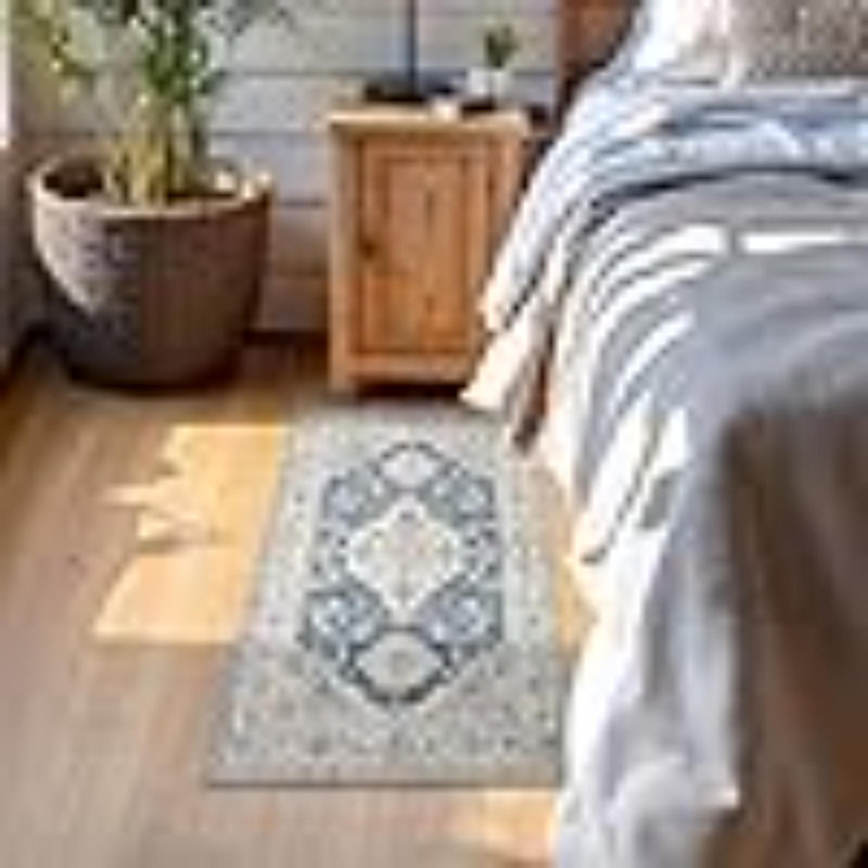 Tapis de couloir oriental antidérapant, couloir de couloir lavable 2 x 5 avec envers en caoutchouc, tapis de couloir rétro, tapis doux ultra-mince pour salle de bain