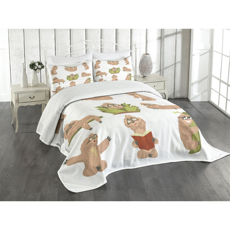 Ensemble de couvre-lit paresseux Ambesonne, Couvre-lit pour très grand lit + 2 taies décorat