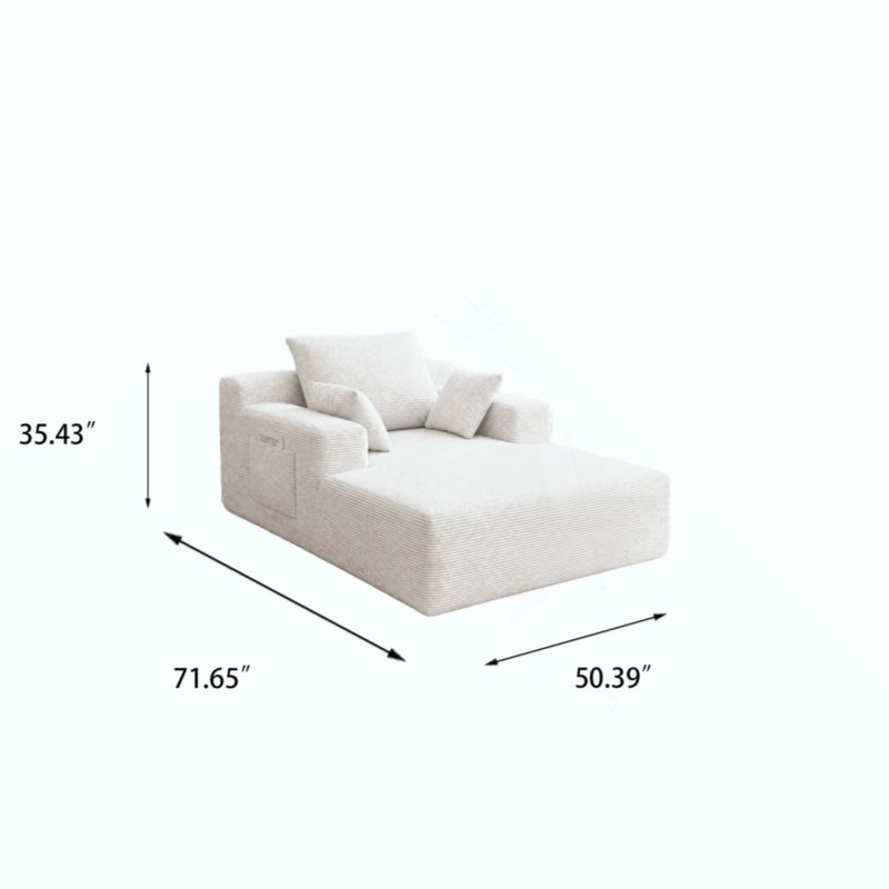 Canapé en velours côtelé Corduroy avec porte-gobelet et poche de rangement, Velours côtelé beige clair