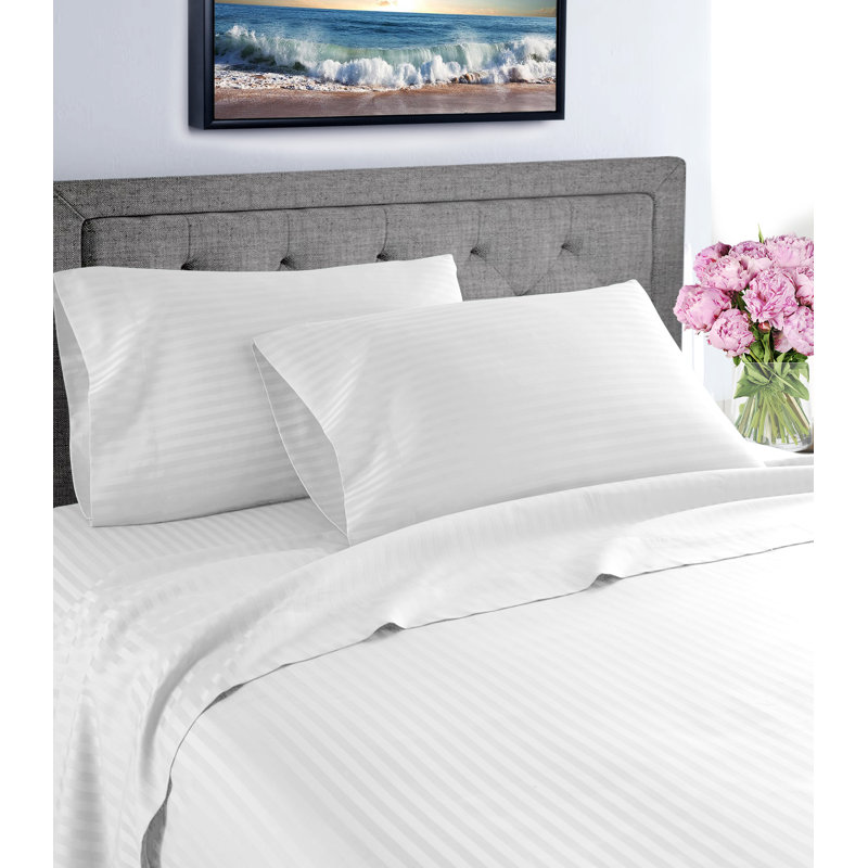 Matiah Microfiber Striped Sheet Set, Cal.King Sheet Set + Fitted Sheet + 2 Pillowcases, White