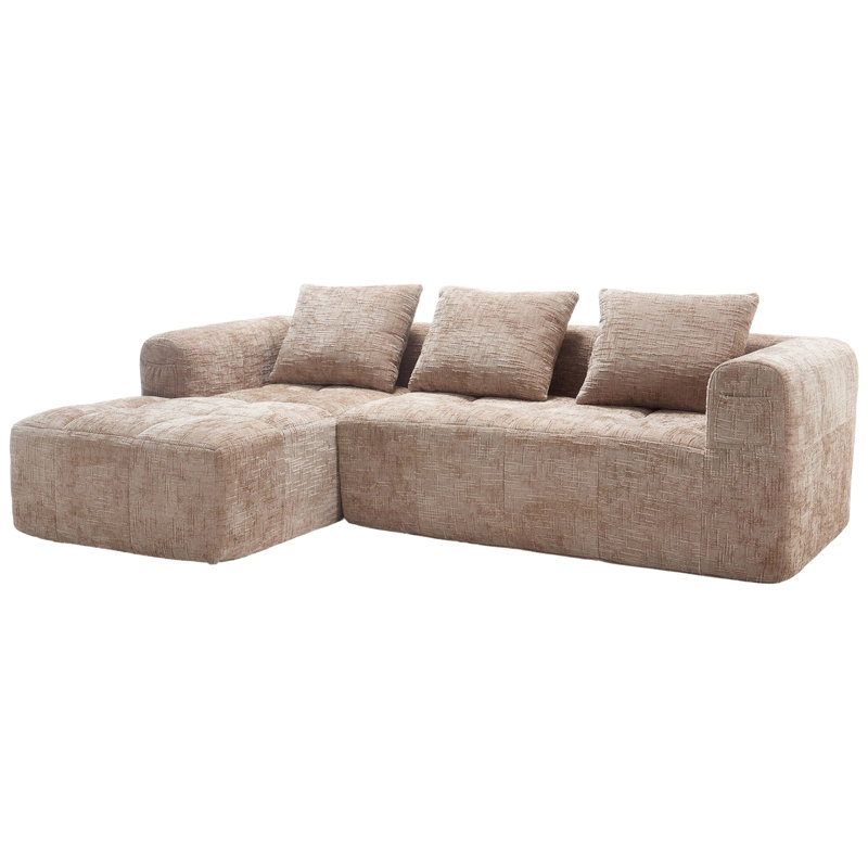 Modular Sectional Sofa, L-Shaped Sofa With Small Side Pockets, Khaki Chenille