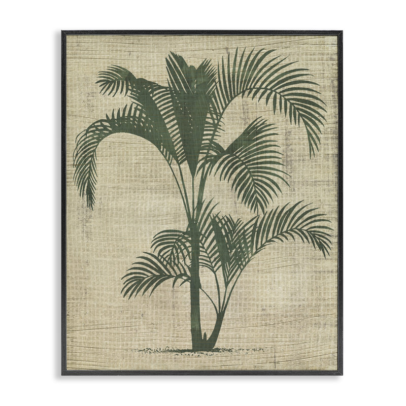Palm on Woven Pattern Framed Giclee Art by June Erica Vess, 14" H x 11" W, Midnight Black Framed Giclee