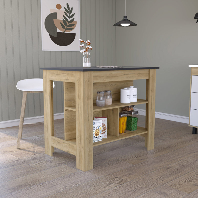 Kymora Wood Kitchen Island, Brown, Black