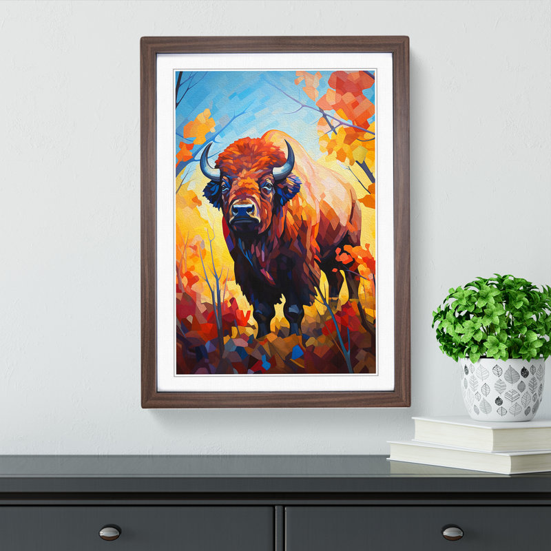 Buffalo Cubism Art - Framed Print, Walnut Framed, 64cm H x 46cm W x 2cm D
