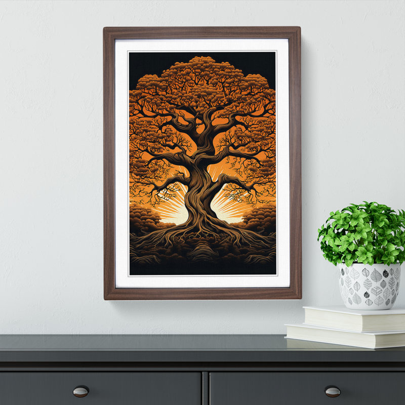 Oak Tree Op No.2 - Single Picture Frame Print on Wood, 64cm H x 46cm W x 2cm D, Walnut Framed