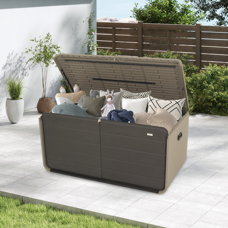 Boîte de rangement pour l'extérieur et l'intérieur en plastique avec serrure et roulettes