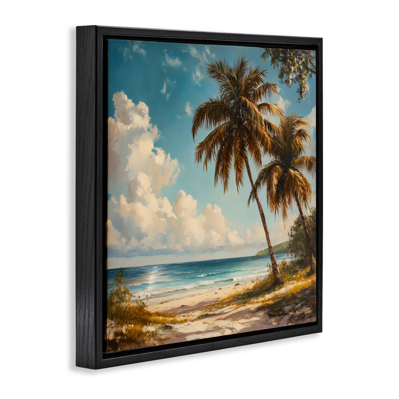 Cadre flottant Summer Beach Palms & Clouds, design par Creative Studio, Cadre flottant noir de jais, H 18 po x l 18 po