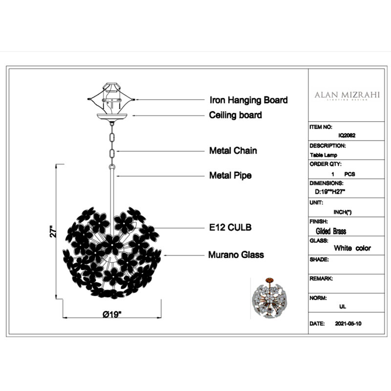 Lustre Keigyn Murano Venini, Laiton doré, Givré, 51" Diameter x 59" Height