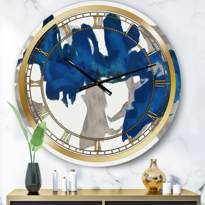 Gouache saphir sur gris VI - horloge murale moderne