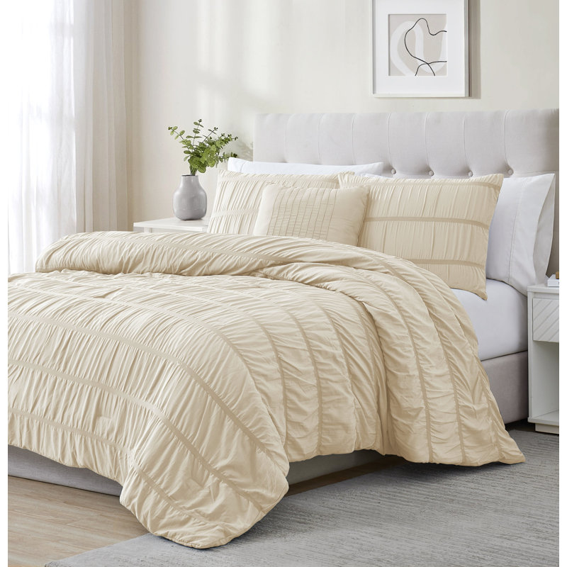 Casual Comforter, King Comforter + 2 King Shams +  1 Throw Pillow, Ivory