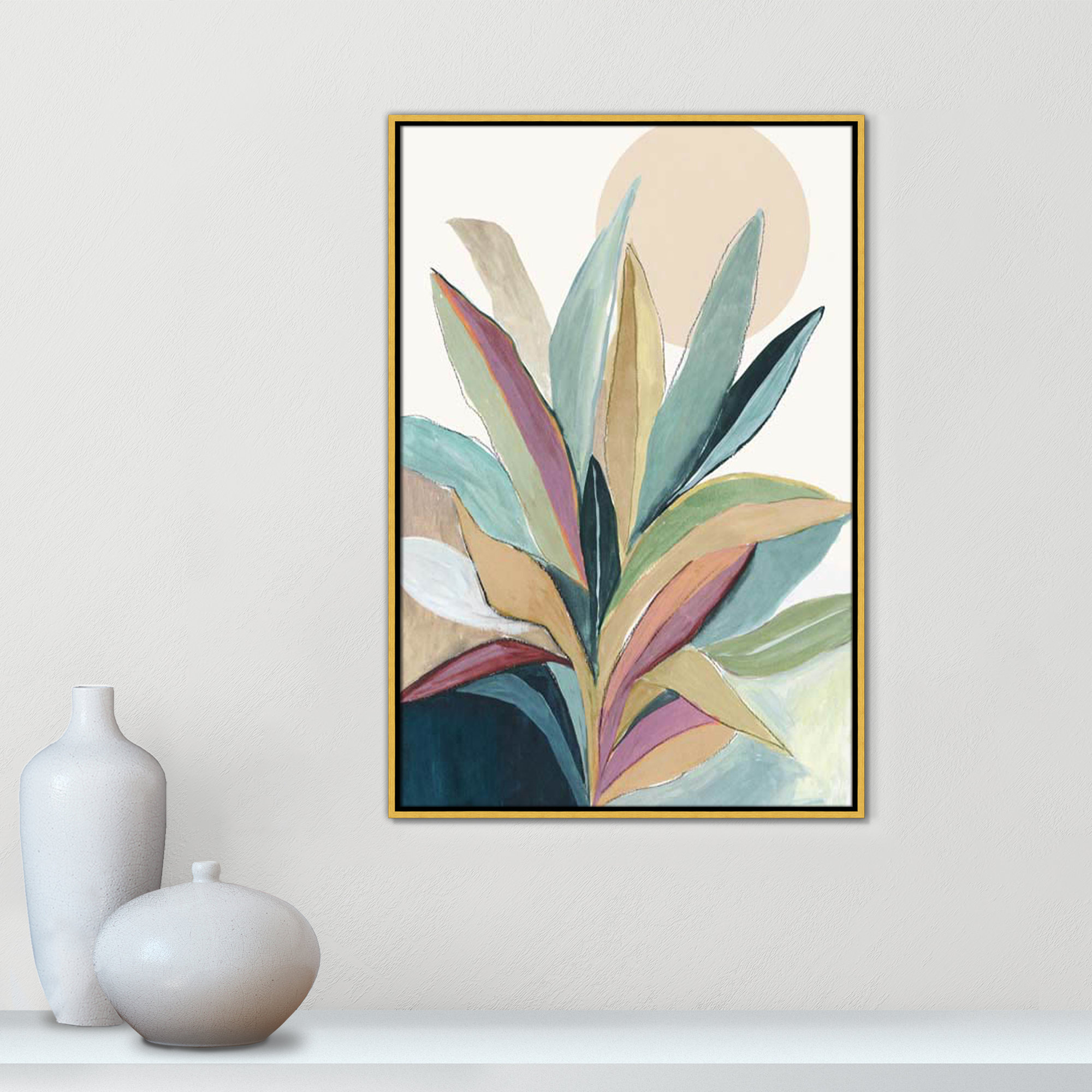 Sherbrooke Sunny Bright Leaves I by Asia Jensen Print, Gold Floater Framed, No Mat, 37.5" H x 25.5" W x 2" D