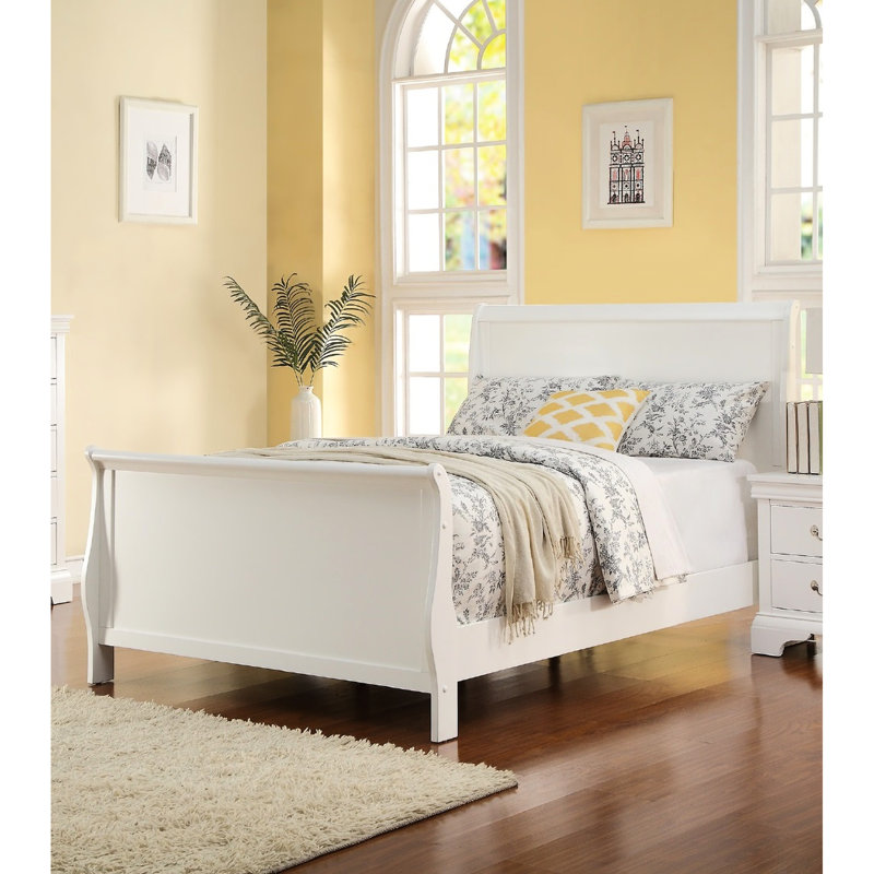 Cadre de chambre à coucher simple avec tête de lit et contreplaqué blanc, Lit simple