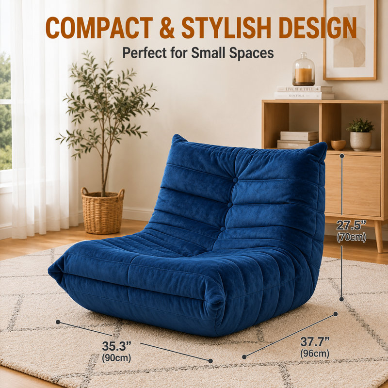 Fauteuil à billes sans accoudoirs Boneless Lazy, 35.4" x 37.8" x 27.5", Velours bleu royal