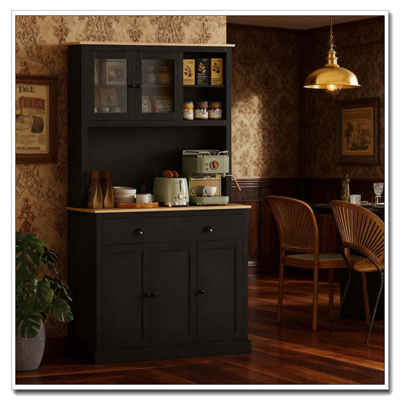 Armoire de cuisine autoportante de 71 po de hauteur, Noir
