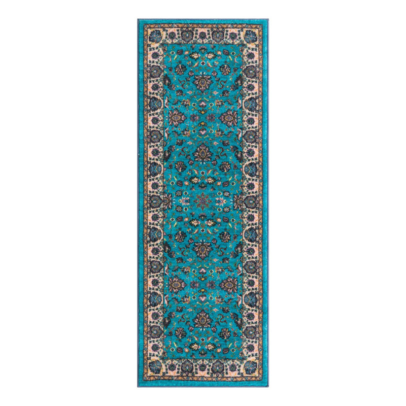 Tapis oriental bleu / brun, Tapis de couloir 2 pi 2 po x 6 pi