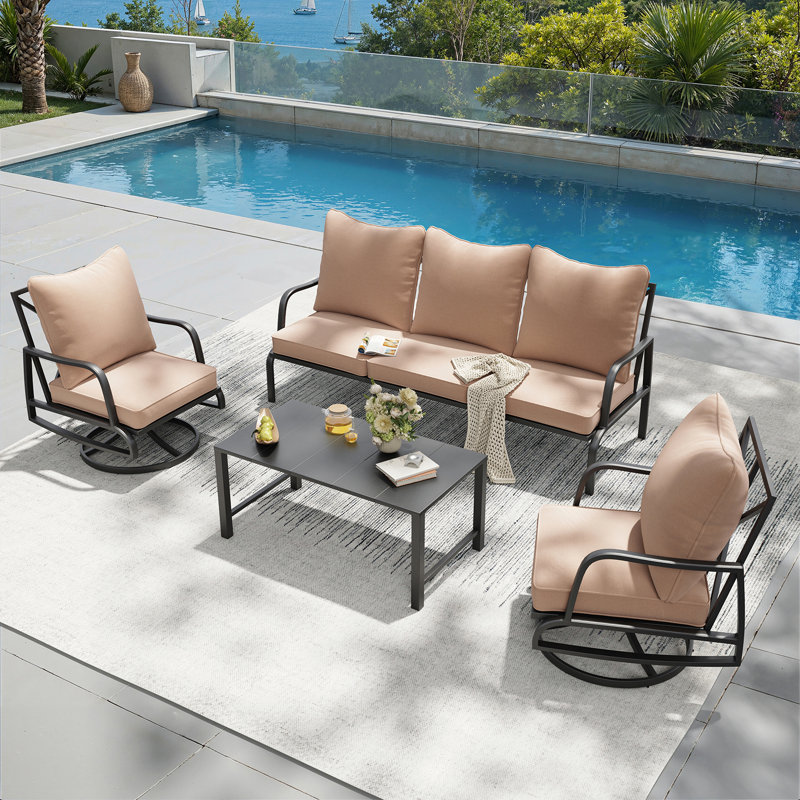 4 Piece Outdoor Seating Group with Swivel Chair For 5 Person