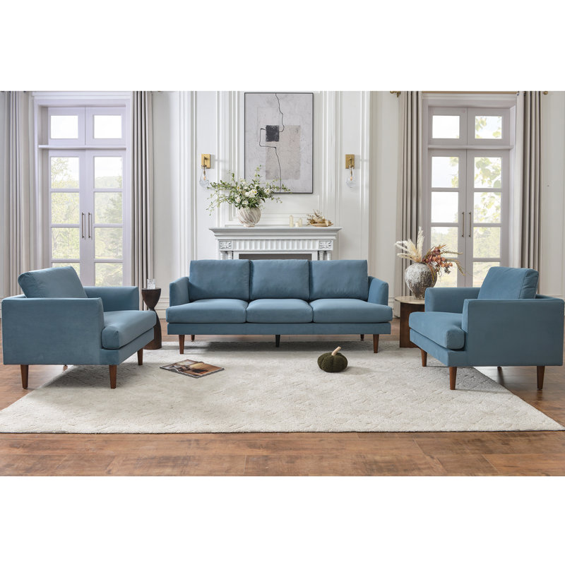 Ensembles de salon 3 pièces rembourrés modernes, Velours bleu