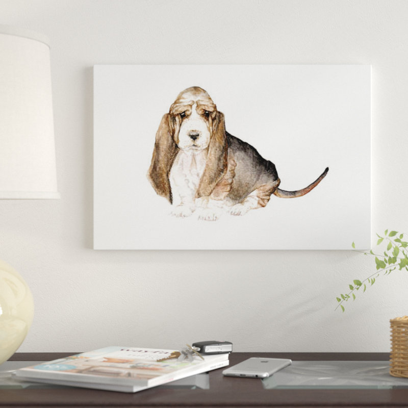 « basset hound », reproduction sur toile, H 12 po x l 18 po x P 1,5 po, Pas de tapis, Toile tendue
