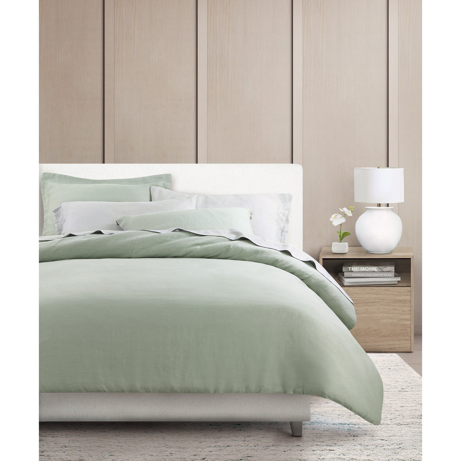 Frazier Modern & Contemporary 100% Linen Duvet Cover, King Duvet Cover + 2 King Shams, Sage