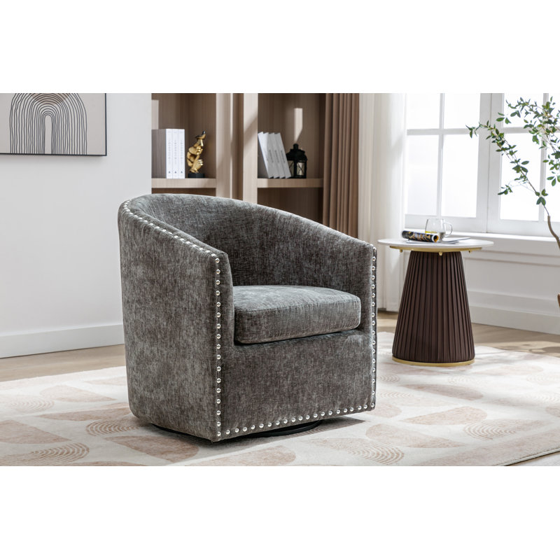 Fauteuil d'appoint pivotant en tissu Wanti, Mélange de polyester gris foncé