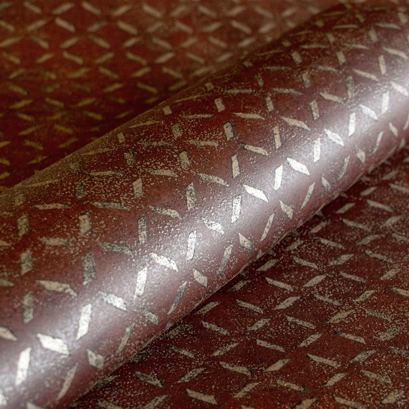 Soho Metallic Industrial Grid 10.05m x 53cm Wallpaper Roll, Antique Red