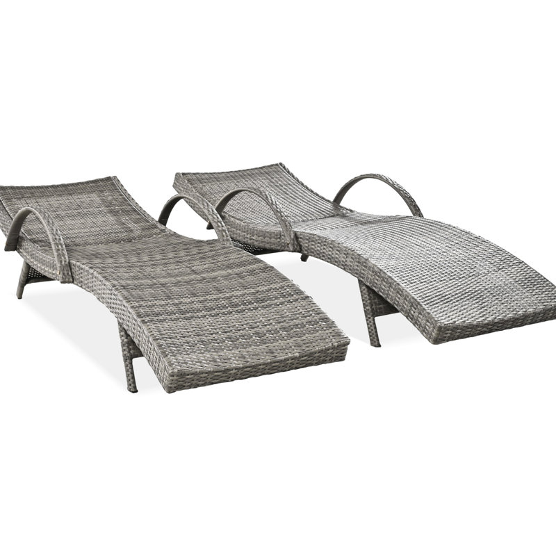 Of 2 Outdoor Sunbathing Chaise Lounges, Grey Patio With Pull-Out Side Table And Adjustable For Fun Time Reclining Lounge Chairs 2, Chair Table, , Heavy Duty Frame,