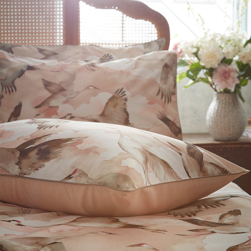 Flyway Percale No Pattern Duvet Cover Set with Pillowcases, Double - 2 Standard Pillowcases, Cream/Pink