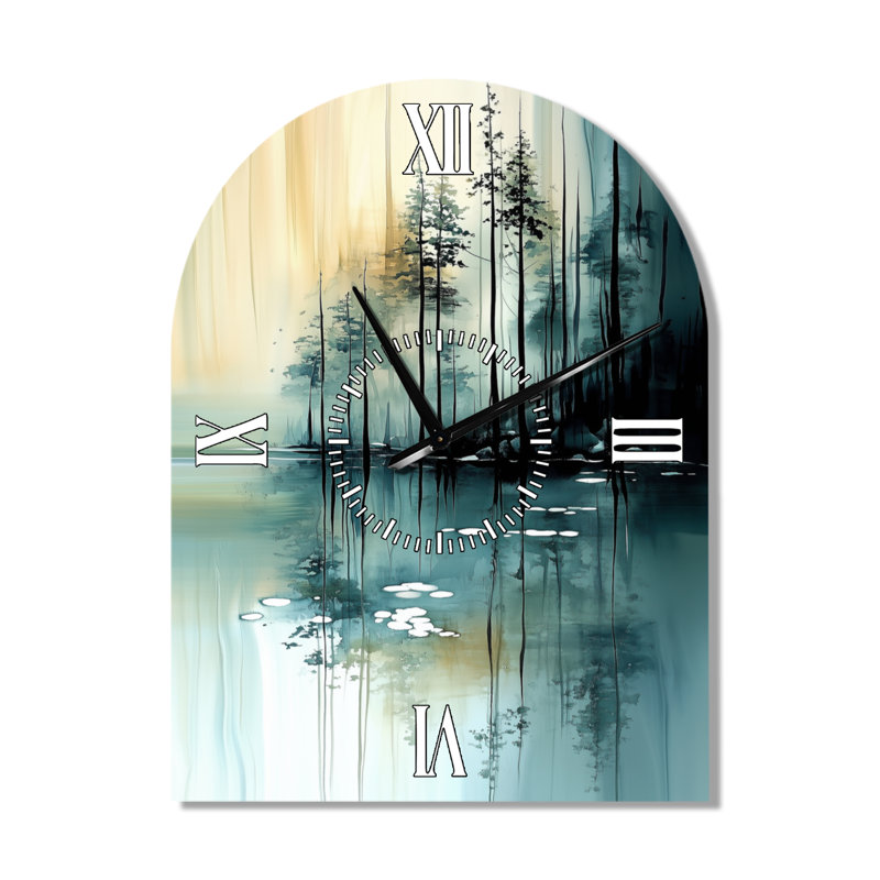 Horloge murale en métal Nature Arch, Lac de montagne tranquille, Horizon printanier I - Nature Arch