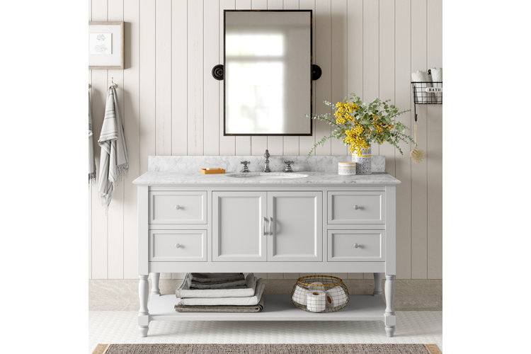 neutral bathroom with underneath storage vanity
