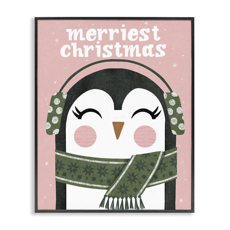 «Merriest Christmas Penguin», estampe numérique de Muffin Grayson, H 14 po x l 11 po, Giclée encadrée noir minuit