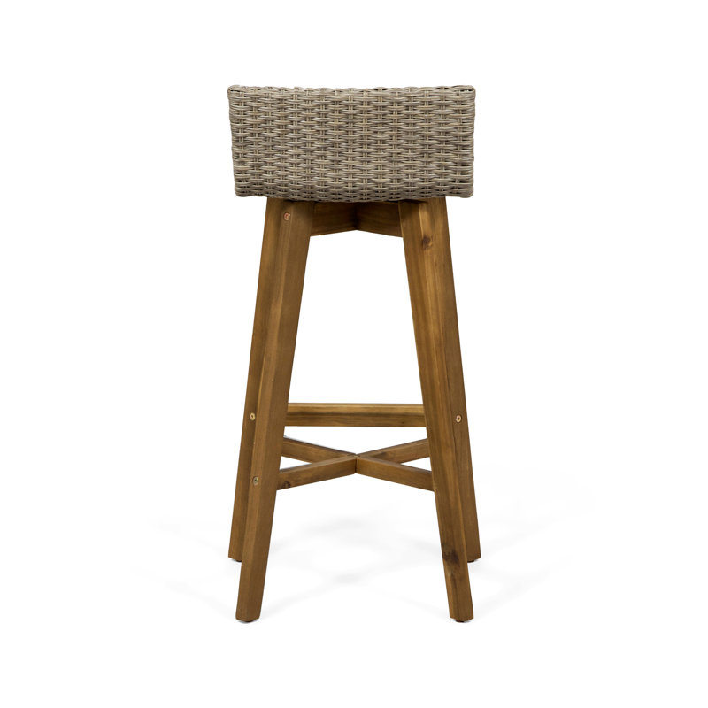 Oxendine Outdoor 30.75'' Bar Stool, Teak Frame / Light Brown Cushion