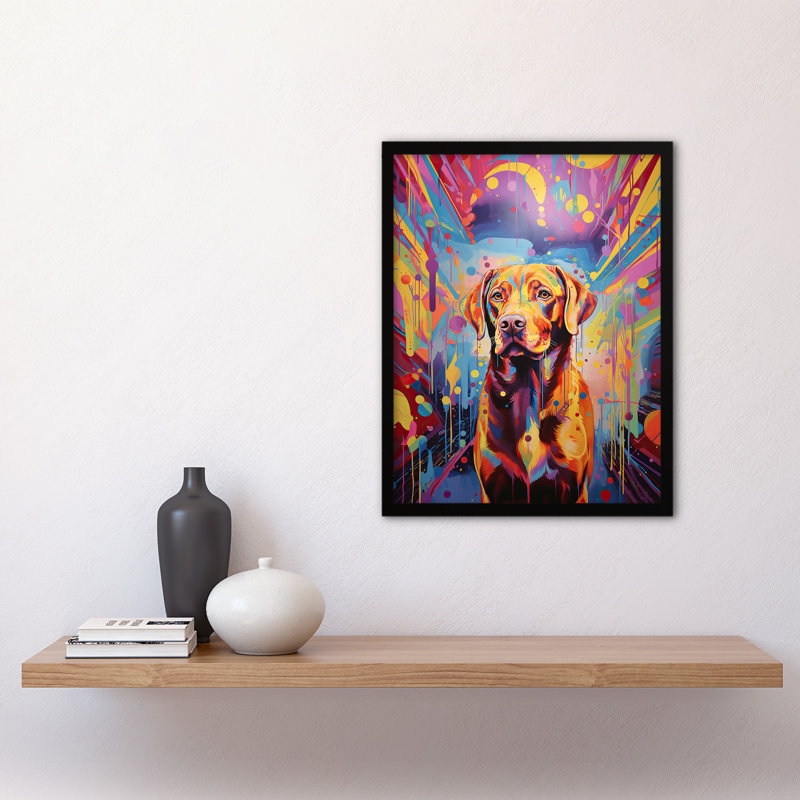 Red Labrador Retriever Dog Neon - Single Picture Frame Print