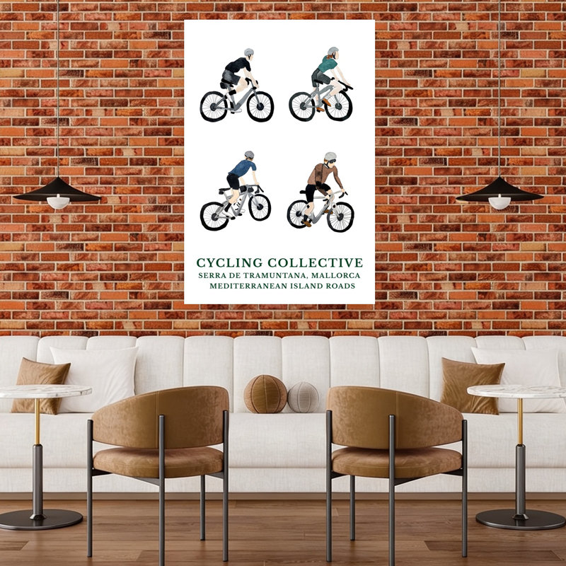 Art mural contemporain aquarelle à vélo, 48" H x 32" W