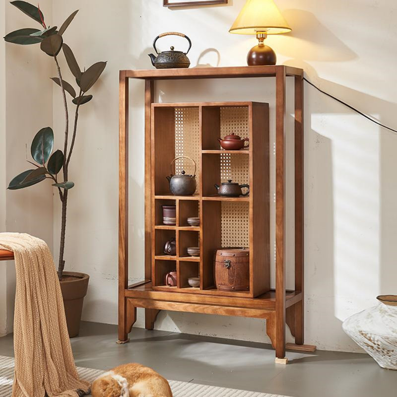 Simple Solid Wood Rattan Display Cabinet