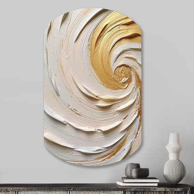 Gold Eternal Swirl IV - Abstract Spirals Cylinder Metal Print, Modern Asymmetrical Metal Wall Art