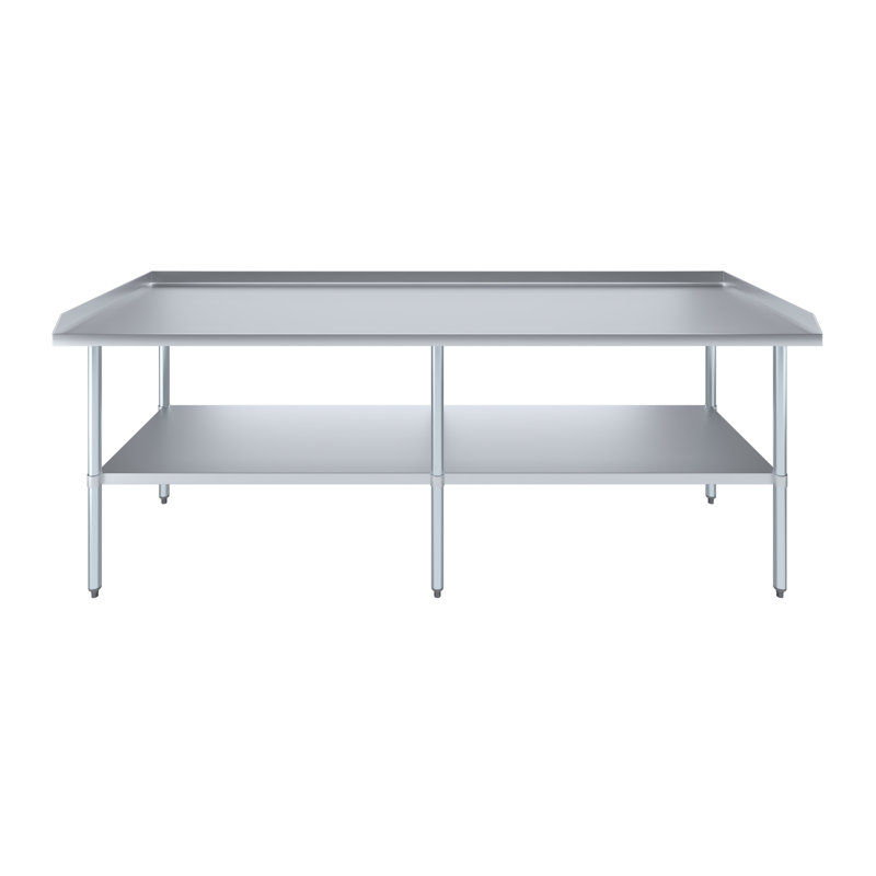 Table commerciale en métal avec dosseret et dosserets, H 35,00 po x l 96,00 po x P 30,00 po