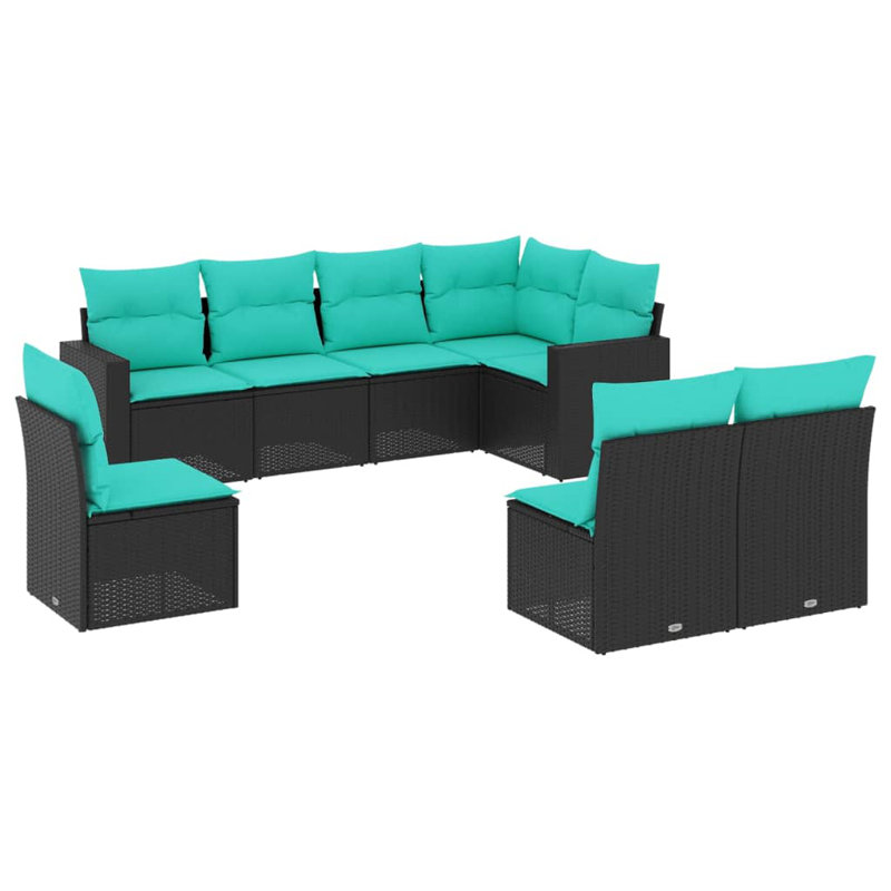 Ensemble de canapé de jardin en polyuréthane, Bleu sarcelle, Noir