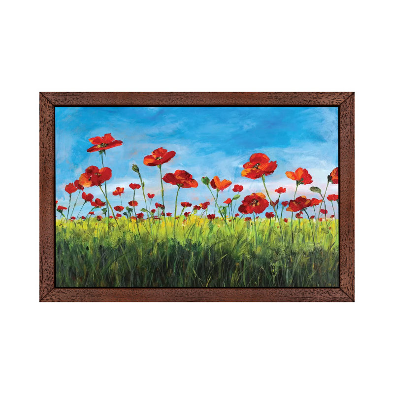 Wild Poppies by Julie Derice - Floater Frame Print on Canvas, 152.5 cm H x 101.5 cm W, Brown Framed