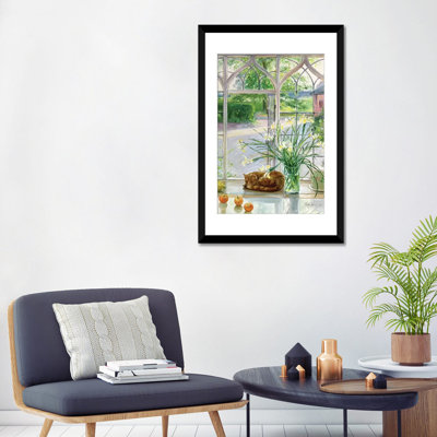 «Irises and Sleeping Cat» par Timothy Easton - Estampe numérique sur toile tendue avec châssis