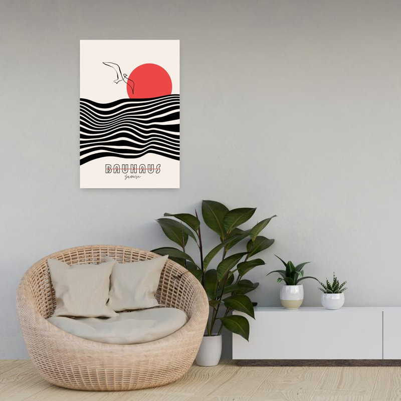Bauhaus - Sunrise Abstract Contemporary Geometric Seagull Landscape Nature Wall Art Print, 60.96cm H x 40.64cm W