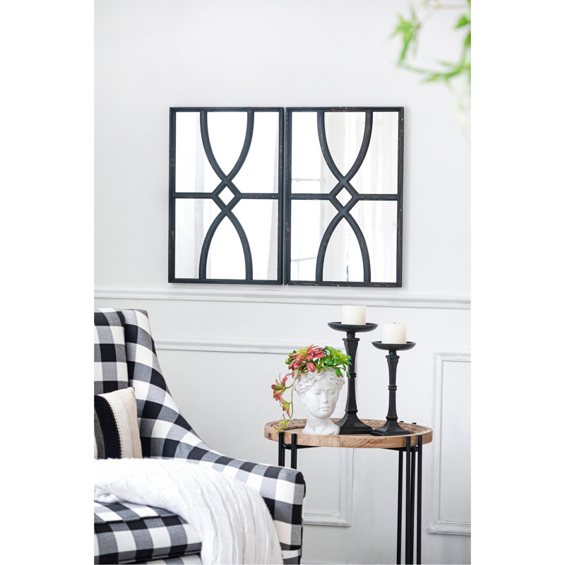Miroir mural 16 po x 23 po rectangulaire en bois, vertical ou horizontal, pour le salon, ensemble de 2, Noir