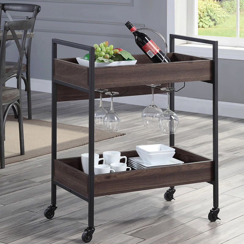 Rectangular Serving Cart With 2 Tier Shelf