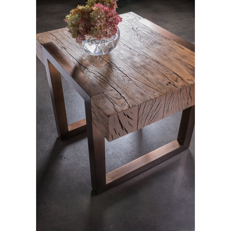 Canto 27" Honey Brown Oak and Bronze Metal End Table